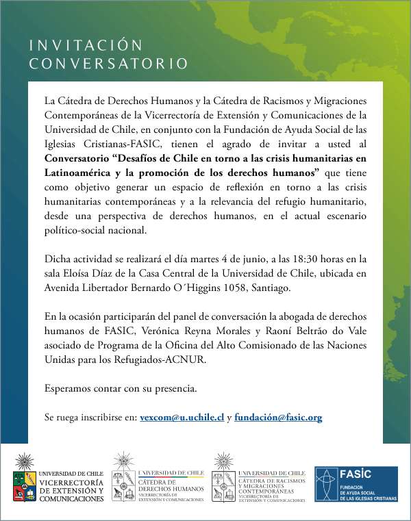 Fasic invita conversatorio sobre crisis humanitarias en Latinoamérica y protección a los DD.HH.