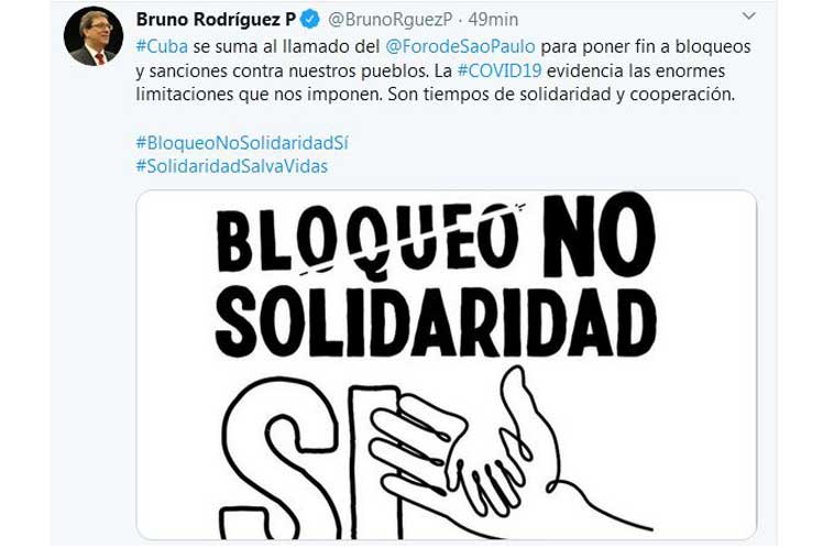 Cuba y Foro de Sao Paulo reclaman fin de bloqueo en medio de Covid-19