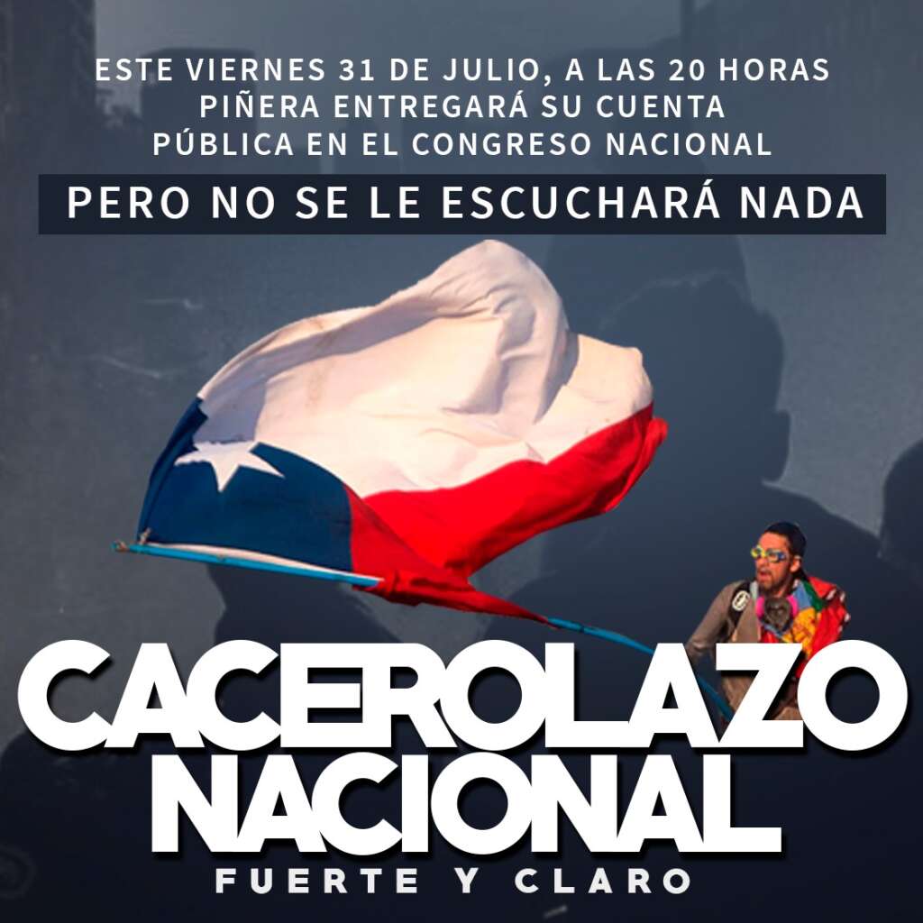 Cut: Llama a protestar a las 21 horas el próximo viernes ante la cuenta pública del presidente Piñera