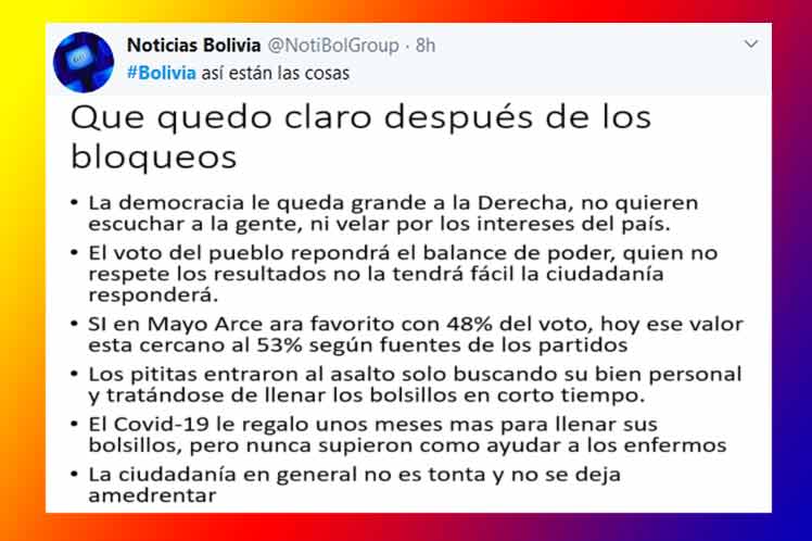Intención de voto en Bolivia favorece al MAS, según sitio digital