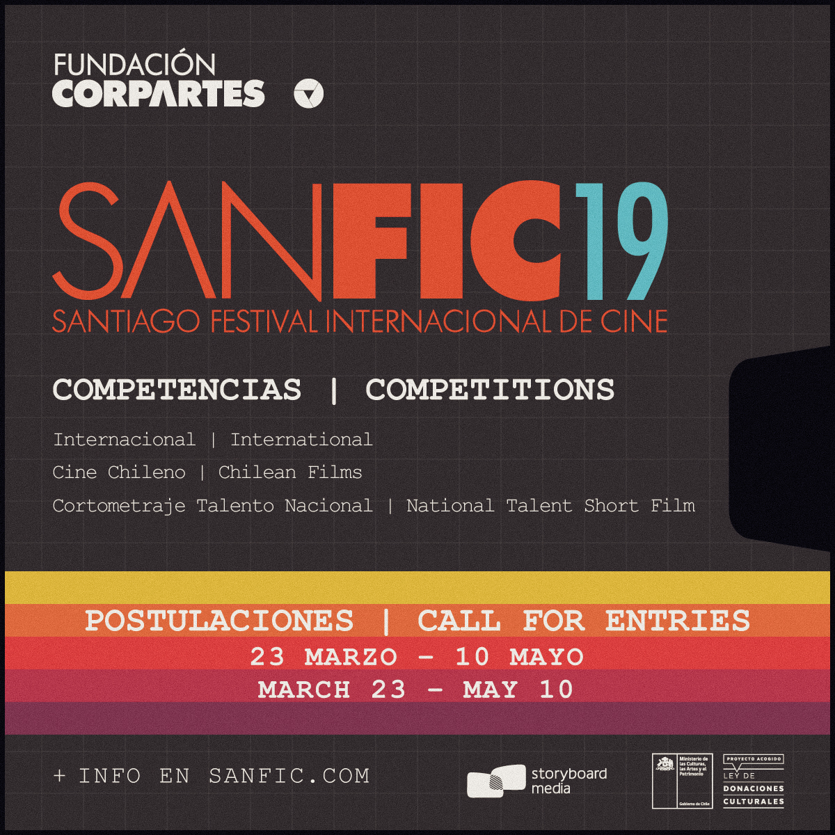 SANFIC abre la convocatoria para postular a su 19º edición a realizarse entre el 20 y el 27 de agosto, presentada por Fundación CorpArtes