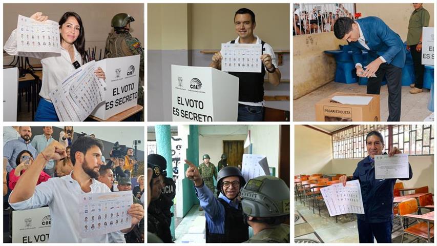 Candidatos presidenciales ejercen el voto en Ecuador