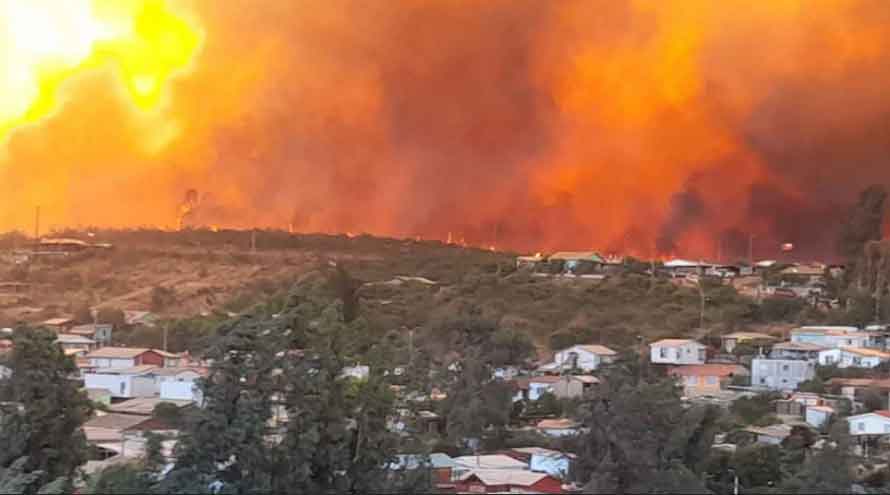 Siete lesionados y 800 hectáreas devoradas por incendio en Chile